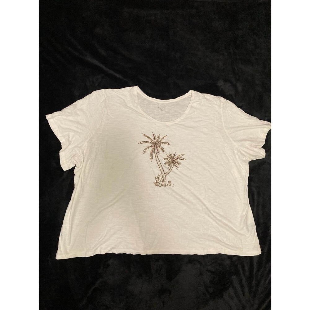 Catherine's Size 5X Women's Embellished Palm Trees Shirt Short Sleeve Top
